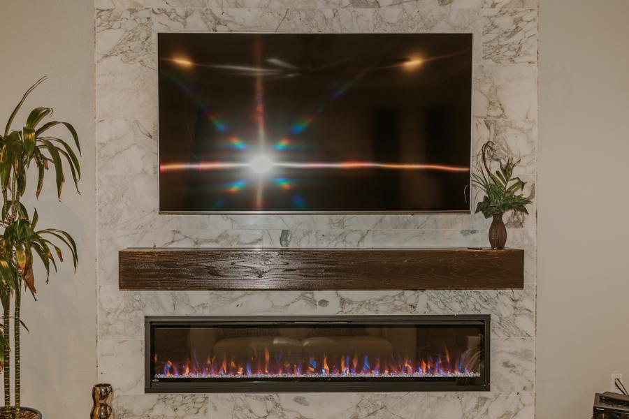 Marble fireplace media wall