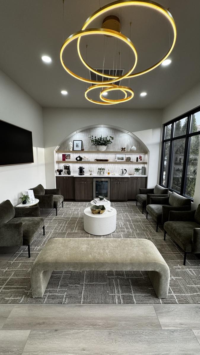 Ring chandelier feature — med spa lounge